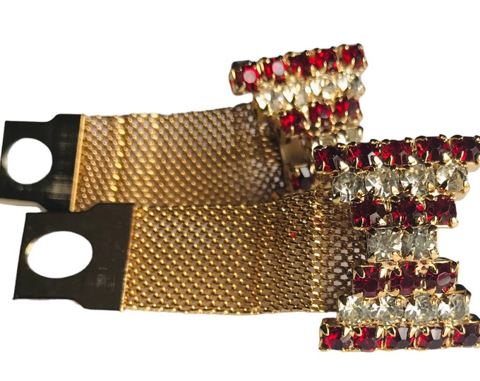 Vintage Formal Cufflinks, Classic Bling Rhinestone Red Clear, Vintage Gold-tone Cufflinks, Bow Tie Design, Fab Prom Wear, Traditional Groom