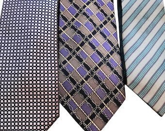 Handsome Lavender Vintage Ties, Designer Brand Retro Neckties, ClubRoom Regency Arsenal Menswear Accessory, Violet Blue Gray Printed Striped