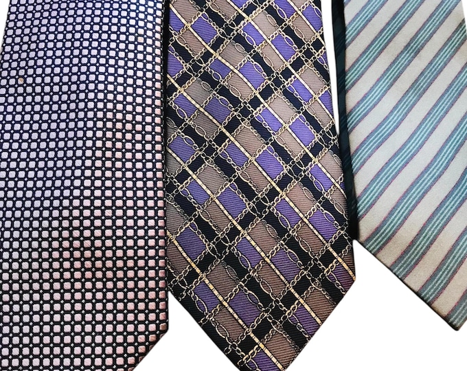 Handsome Lavender Vintage Ties, Designer Brand Retro Neckties, ClubRoom Regency Arsenal Menswear Accessory, Violet Blue Gray Printed Striped