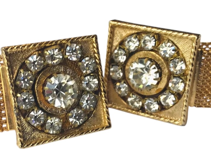 Vintage Gold-Tone Rhinestone Cufflinks: Mid-Century Modern Bling