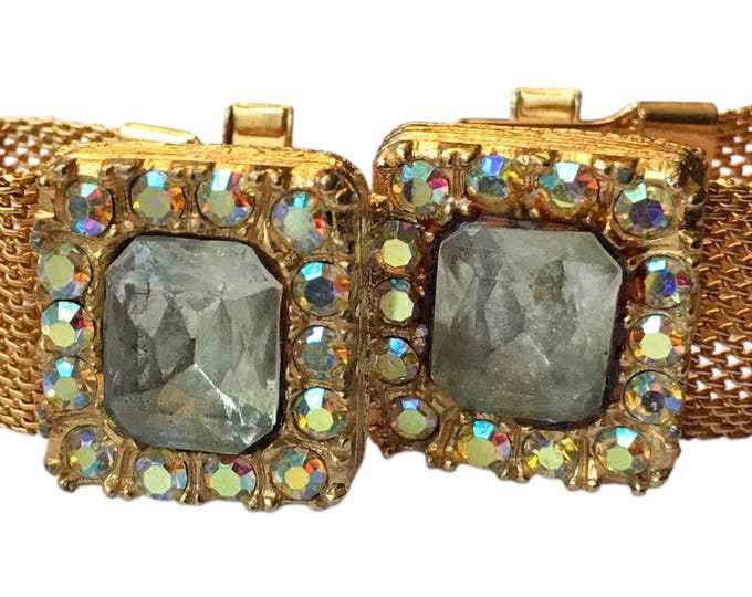 Vintage Man CuffLinks, Retro 70s Big 80s Formalwear Cufflinks, Traditional Groom, Glam Prom, Hollywood Red Carpet Menswear, Crystal Goldtone