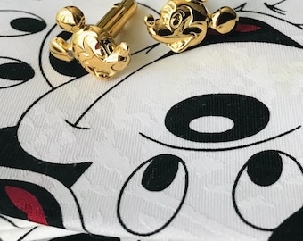 Mickey Mouse Tie and Cuff Links, Vintage Pre-owned Mickey Mouse Collectible Necktie and Gold Tone Mickey Mouse Head Raised Design Cuff Links