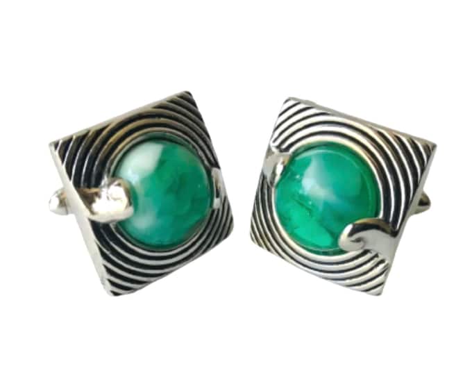 Retro Cufflinks, The Green Earth in Silvertone, Classic Mid Century Design, Mens Formal Accessory, Gift for Groomsmen, Holiday Wedding Swag