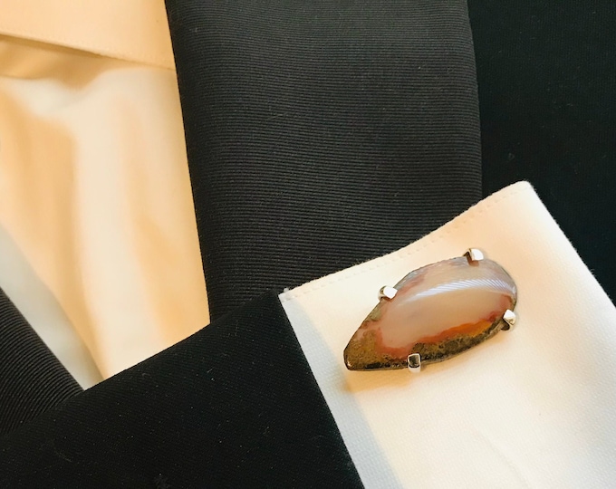 Large Size Natural Stone Geo Rock Vintage Cufflinks