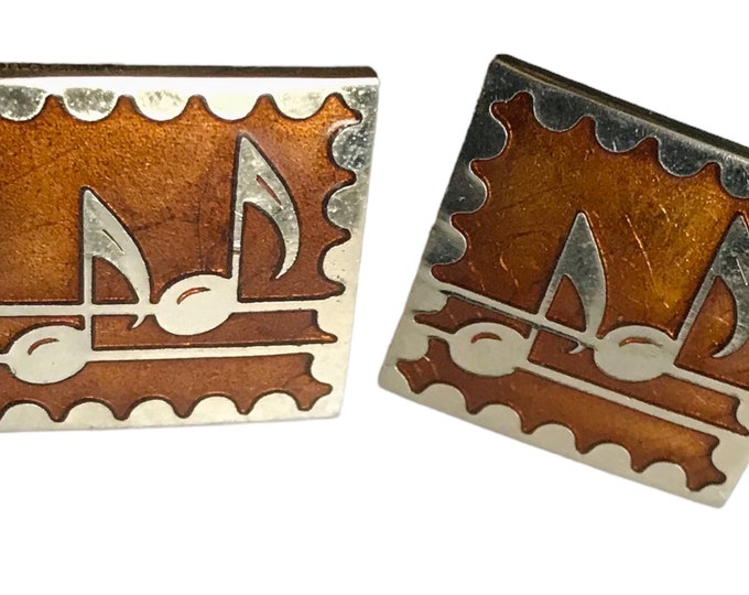 Music Cufflinks, Vintage, Gold-tone and Ginger Brown Vintage Cufflinks with Music Notes , Formalwear, Cuff Links,