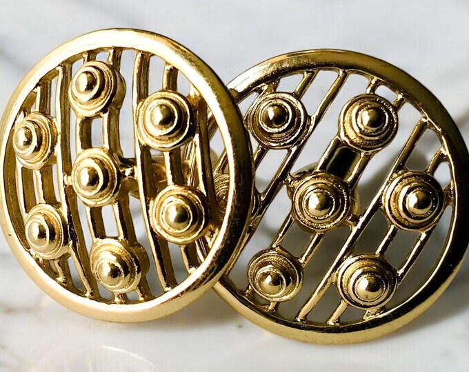 Vintage Gold tone Cuff Links, Abstract CutOut Design, Round Mid Century Modern Cufflinks, Tuxedo Accent, Retro Style Wedding Groom Cufflinks