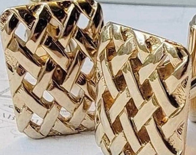 Vintage Cufflinks Classic Design, Geometric Thatched or Lattice Pattern, Simplicity Minimalist Formalwear Accent, Traditional Wedding Bling