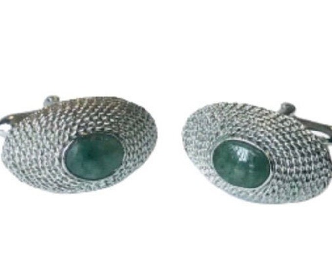 Vintage Cufflinks Silver-Tone Oval Mid Century Modern Retro Gift
