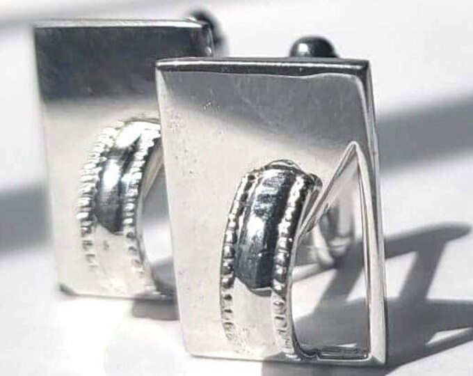 Mid Century Modern Cufflinks, Silvertone Asymmetrical Design, Retro Haberdashers Essential Standard Issue Cuff Links, Rockabilly Cool Gift