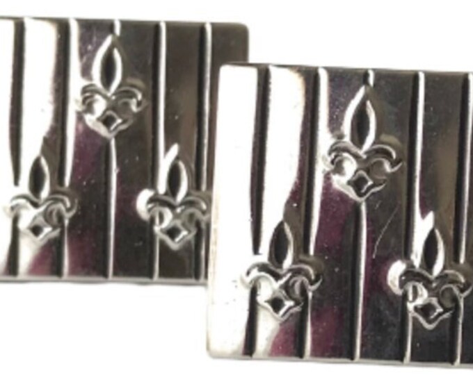 Cufflinks Cuff Links Vintage 1950s Silver-tone Triple Fleur De Lis French Royalty Crest