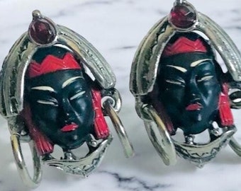 Vintage Empress Cufflinks: Mid Century Selro Selini, Black Red Matte