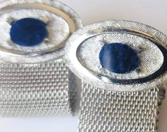 Smart Blue Lapis Vintage Cufflinks, Silvertone Mesh Chain Cuff Wraps, Mod Sharp Executive Must Haves, Made by Dante