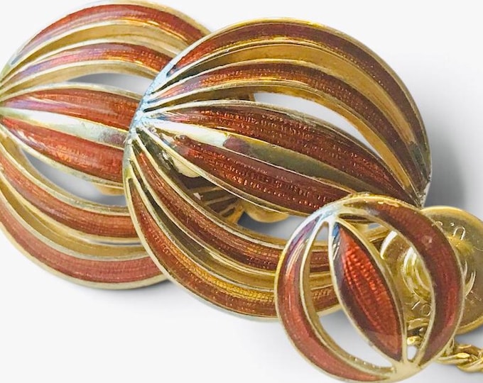 Vintage Cuff Links and Tie Pin Set, Rust Orange CutOut Design, Harvest Moon, Basketball, Geometric Motif, Retro Menswear