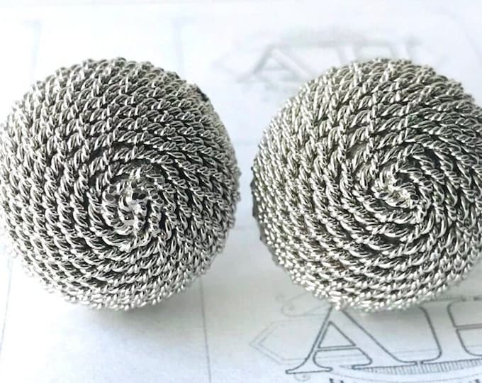 Silver on Silver Button Vintage Cufflinks, Italian Jewelry, Silver-tone Rope Chain Maze Design, Mid Century Modern 1960s Retro Gift