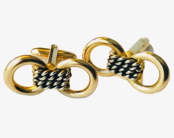 Groom Gift Symbol of Eternal LOVE Vintage Cufflinks Silver Chains Together FOREVER Two Goldtone Rings Fine Wedding or Anniversary Gift