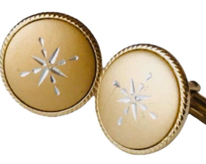 Silver-tone and Gold-tone Etched Button Vintage Cufflinks by Anson Great Gift