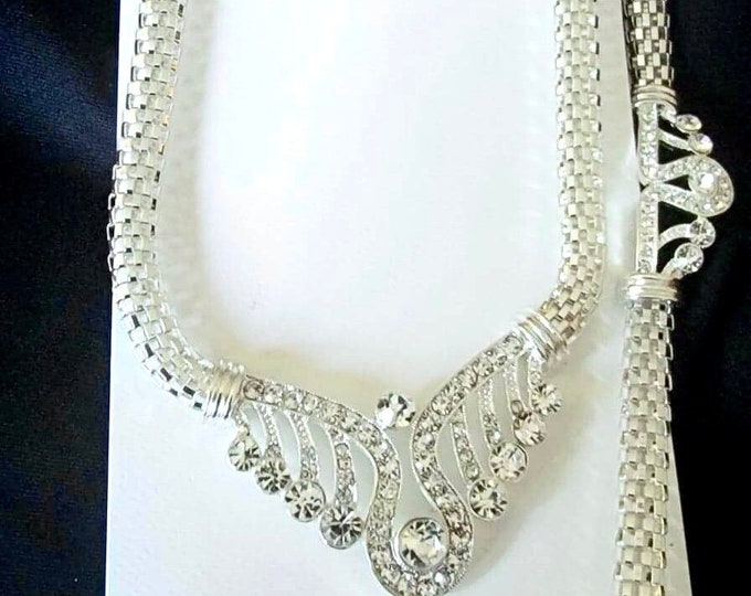 Christina Collection Necklace Set, Silver-tone, Bracelet, Earrings, Necklace 1990s New Never Worn