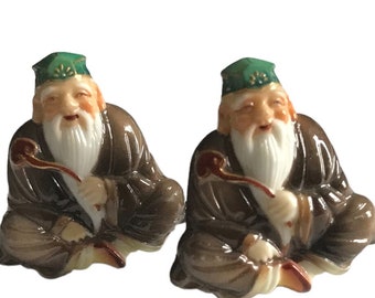 Japanese Vintage Cufflinks, Celluloid Symbol of Happiness, Robed Wise Man, Classic Mid Century Cuff Links, Thoughtful Retro Gift,