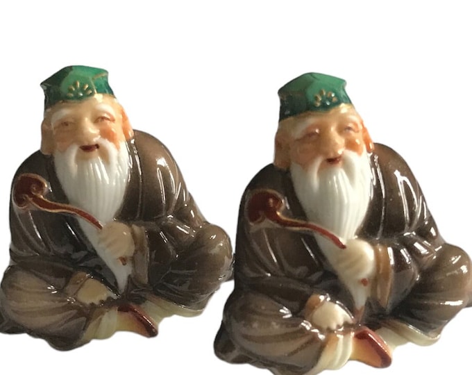 Japanese Vintage Cufflinks, Celluloid Symbol of Happiness, Robed Wise Man, Classic Mid Century Cuff Links, Thoughtful Retro Gift,