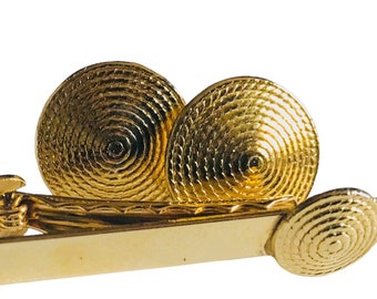 Classic Cufflinks Tie Clip Set, Round Gold-tone Spiral Pattern, Original Box, Retro Minimalist, Mid Century Cufflinks and Tie Clip Gift Set