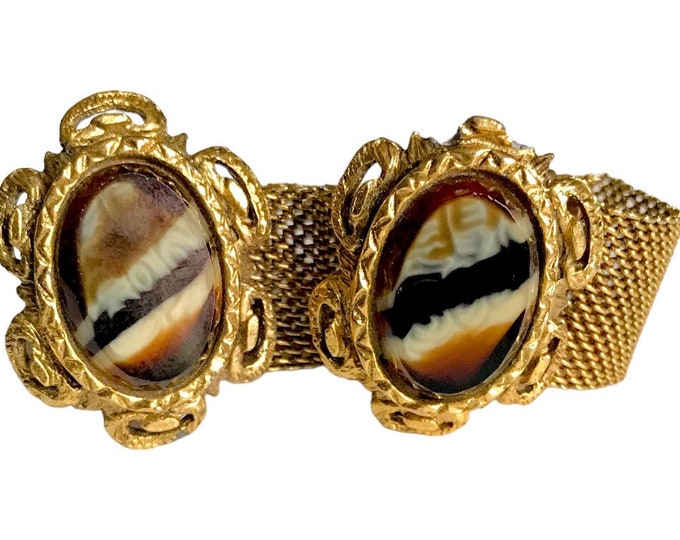 Mod 60s 70s Excutive Style Vintage Cufflinks Cuff Links Brown Black White Goldtone Setting Super Fly Gift