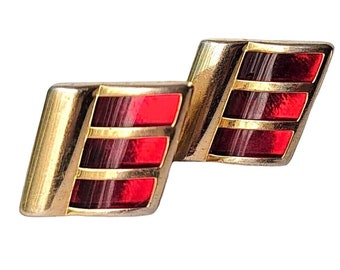 Red Mid Century Modern Vintage Cufflinks, Gold-Tone Retro Red Cuff Links, Deco Design Super Stylish Gift, Gatsby Party, Retro Wedding Swag