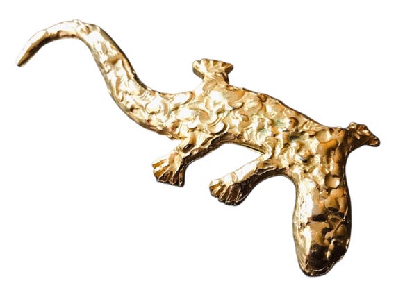Vintage Goldtone Lizard Brooch Pin - 1980s Ultra Gecko Design