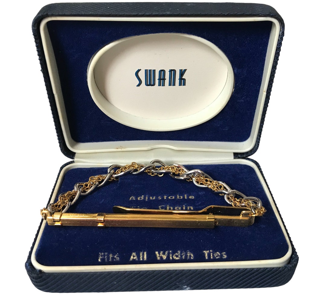 Vintage Tie Chain Tie Bar Chain Two Tone Silver Goldtone Etsy