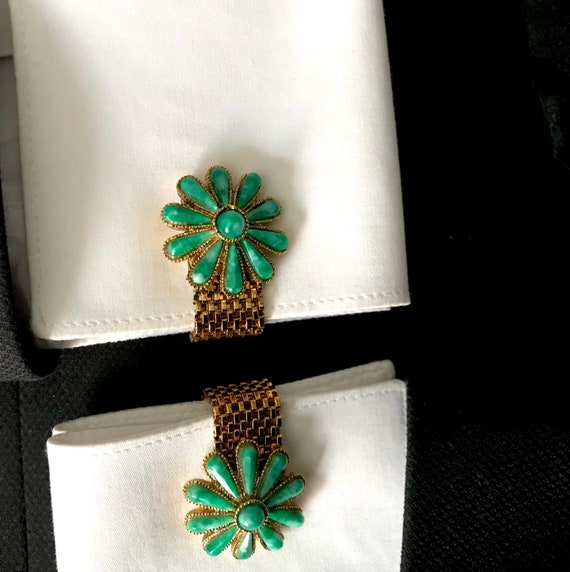 Floral Vintage Cufflinks, Groovy Green Happy Flow… - image 9