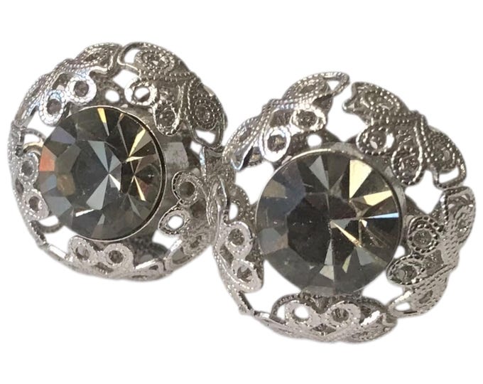 Ornate Mid Century Cufflinks, Round Gray Silvertone Vintage Cufflinks, Black Tie Retro Gift