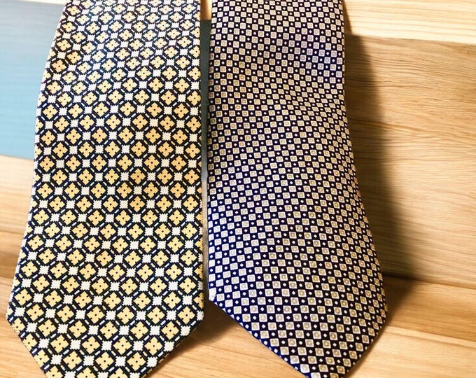 Big Business Best Fine Vintage Silk Ties, Givenchy, Club Underwood, Luxury Designer Neckties, Navy Blue, Gold, Beige, Thoughtful Gift Ties