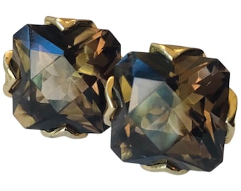 Vintage Brown Multifaceted Gold-tone Cufflinks, Mid Century Cuff Links by Swank, Art of The World Topaz Cufflinks by Swank