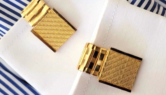 Goldtone Square Cufflinks, Retro Wrap Cufflinks, … - image 3