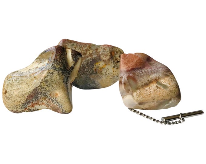 Large Polished Natural Stone Retro Cuff Links and a Tie Pin, Multicolored Rugged Rock of Rust Tan and Gray, Abstract Shape Cufflinks Tie Pin