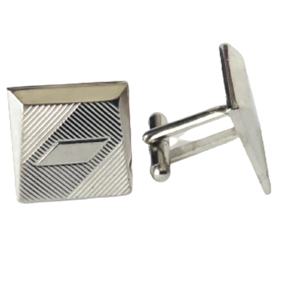 Snazzy Pair of Vintage Cufflinks Silvertone Mid Ce