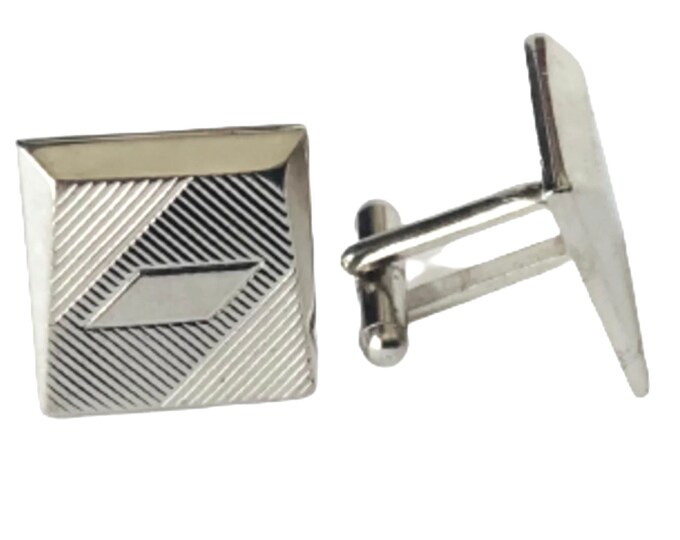 Snazzy Pair of Vintage Cufflinks Silvertone Mid Century  Geometric Design Classic Style