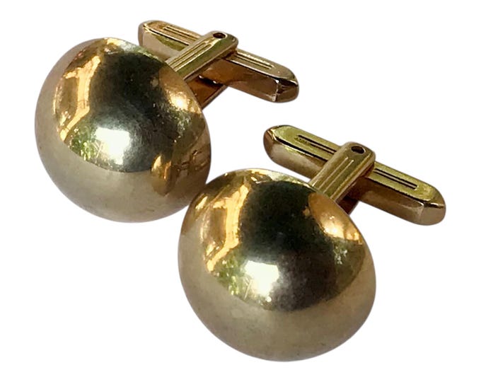 Classic Standards Vintage Goldtone Domed Round Cufflinks, Mid Century Faded Glory Retro Cuff Links, Preppy Prom, Dapper Groom Cufflinks Gift