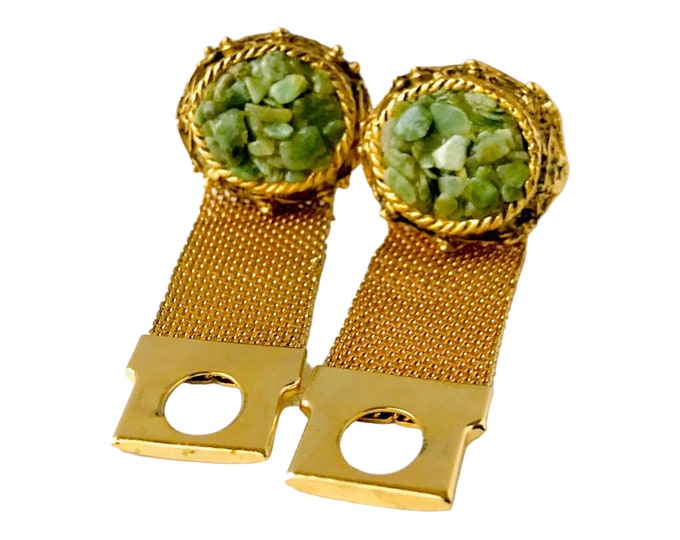 Petite Jade Nuggets Cufflinks, Mid Century Modern, Vintage Cufflinks, Gold-Tone Wraps, For Good Fortune, For Formal Attire