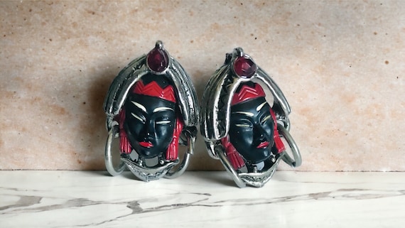 Artful Retro Cuff Links, Eclectic Goddess Empress… - image 1