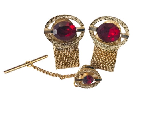 Striking Mid Century Retro Cufflink Tie Pin Set, … - image 2