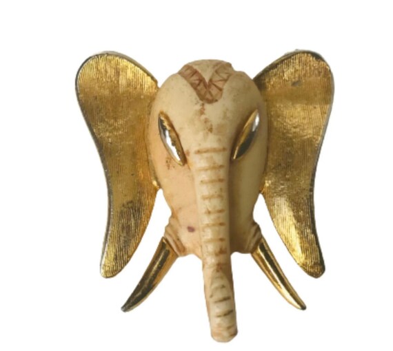 Razza Elephant Good Luck Brooch Gold-tone setting… - image 1