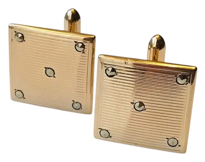 Classic Minimalist Vintage Cufflinks, Square Gold Tone Mid Century Subtle Pattern Cuff Links, Groom Wedding Cuff Links, Event Menswear