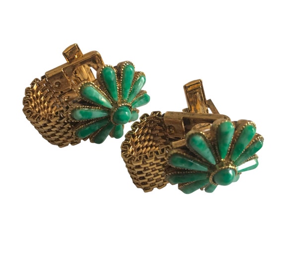 Floral Vintage Cufflinks, Groovy Green Happy Flow… - image 4