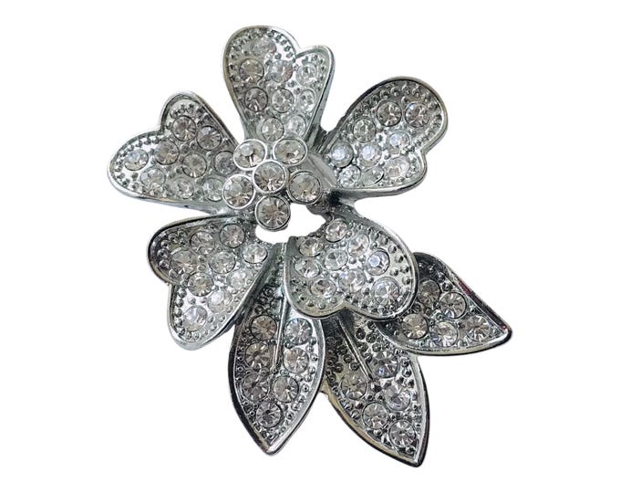 Vintage Floral Brooch Pin, Something Old Something Retro, Glamour Bride Gift, Rhinestone Flower, Elegant Pin, Lapel Or Hat Adornment Pin