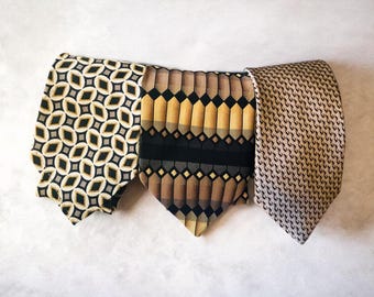 Silk Ties, Vintage Printed Woven Neckties Earth Colors, Tie Set of 3, Croft and Barrows Tie, Emoda of Italy Tie, Arrow USA Tie, Menswear Tie