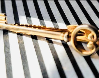 Vintage Tie Clip, Goldtone Key, Mid Century Modern, A Key Touch of Retro, Classic Design, Formal Tie Accessory, Key to Your Heart Groom Gift