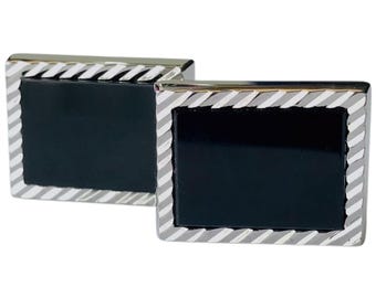 Handsome Onyx Cuff Links, Black & SilverTone Cufflinks by Roundtree And Yorke®, Rectangular Classic Minimalist Cufflinks, Menswear Essential