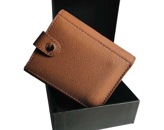 Handsome Brown Wallet, AIUWO Men's Trifold Durable Wallet, ID Window Large Capacity, Wallet With Gift Box, Carbon Leather, Smart Mens Gift