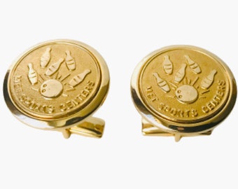 Vintage Bowling Themed Cufflinks Goldtone Mid Century Sportsman Gift