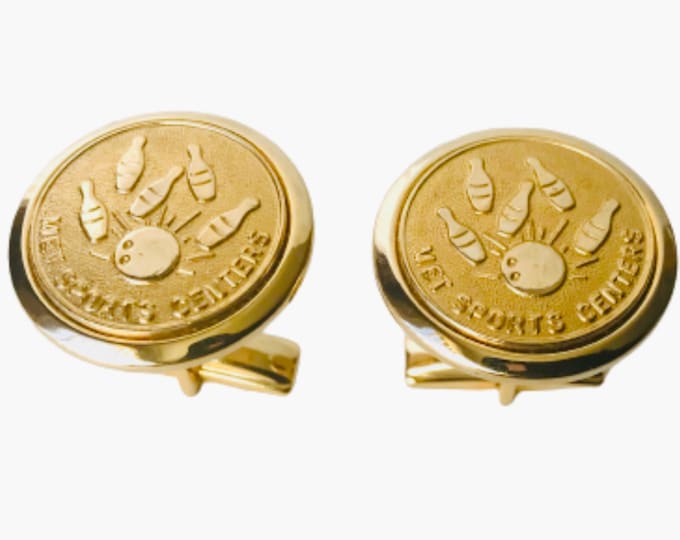 Vintage Bowling Themed Cufflinks Goldtone Mid Century Sportsman Gift